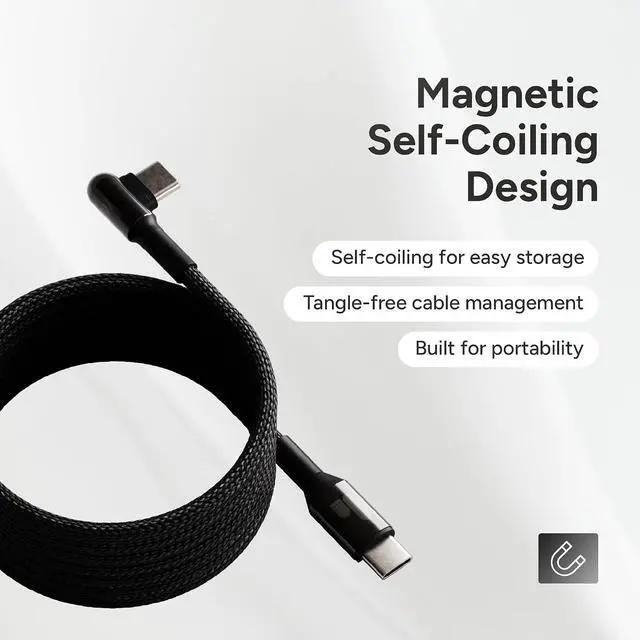 Alt view image 6 of 7 - The Handy USB-C Cable - Pro Magnetic Self-Coiling Right-Angle USB-C Charging Cable with High-Speed Power Delivery, Tangle-Free Fast Charging Cable Compatible with The Handy Devices, 1.5m