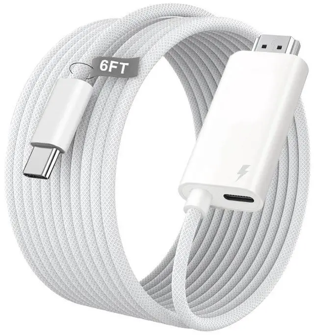 Main image of Apple USB-C to HDMI Cable 8K@60Hz for iPhone 17 16 15 Series, 6FT Nylon-Braided High-Speed Type C to HDMI 2.1 Cord with 100W PD Charging Port for MacBook Pro/Air, iPad Pro, iMac, Galaxy S26 S25