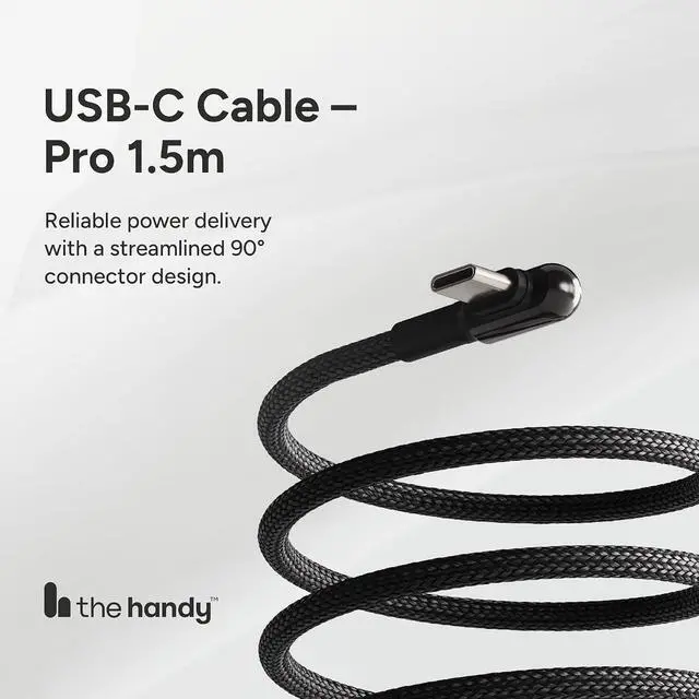 Alt view image 2 of 7 - The Handy USB-C Cable - Pro Magnetic Self-Coiling Right-Angle USB-C Charging Cable with High-Speed Power Delivery, Tangle-Free Fast Charging Cable Compatible with The Handy Devices, 1.5m