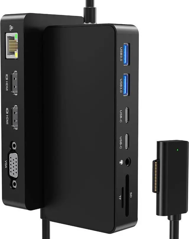 Main image of Surface Pro Docking Station - Triple Display 4K@60Hz Dual HDMI + VGA, 11-in-1 Surface Dock with 2X USB-C, 2X USB 3.0, Ethernet, SD/TF Reader, 3.5mm Jack for Surface Pro 11/10/9, Laptop, Book, Go