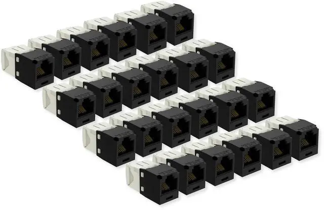 Main image of CJ688TGBL Pack of 24 Mini-Com TX6 Plus Cat6 UTP RJ45 TG Toolless Jack Modules, Black, T568A/T568B, PoE+/PoE++ (802.3bt Type 3/4), UL 2043 Plenum Rated