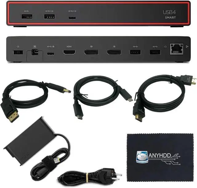 Main image of Lenovo 40BC0100US USB4 Smart Dock 5500 for Laptops with 135W Adapter, HDMI, DisplayPort, USB C Cables & Cloth - Docking Station