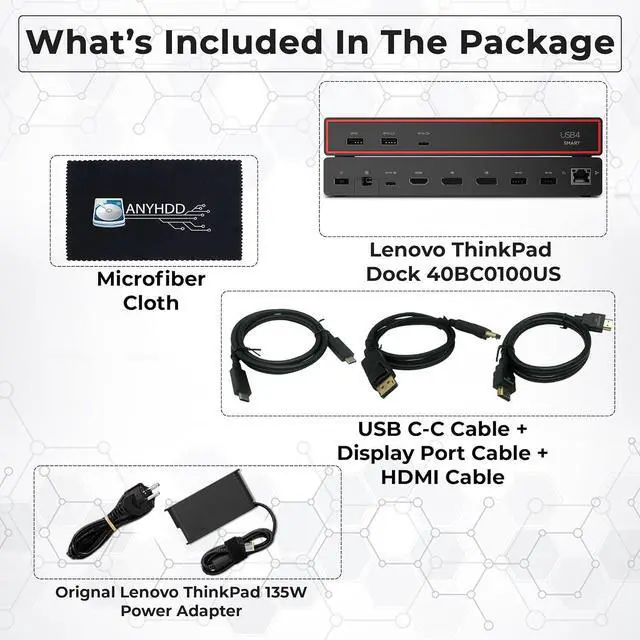 Alt view image 2 of 7 - Lenovo 40BC0100US USB4 Smart Dock 5500 for Laptops with 135W Adapter, HDMI, DisplayPort, USB C Cables & Cloth - Docking Station