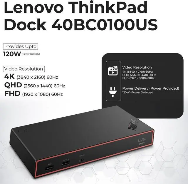 Alt view image 3 of 7 - Lenovo 40BC0100US USB4 Smart Dock 5500 for Laptops with 135W Adapter, HDMI, DisplayPort, USB C Cables & Cloth - Docking Station