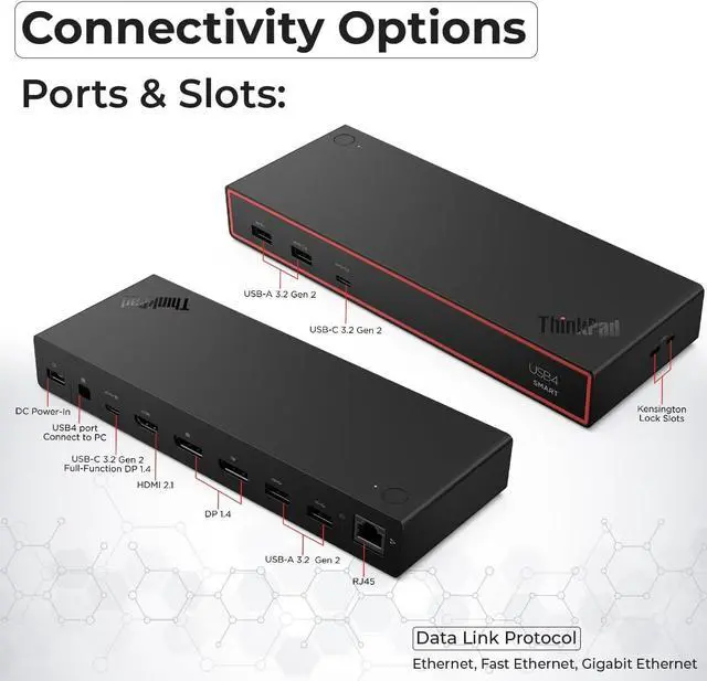 Alt view image 4 of 7 - Lenovo 40BC0100US USB4 Smart Dock 5500 for Laptops with 135W Adapter, HDMI, DisplayPort, USB C Cables & Cloth - Docking Station