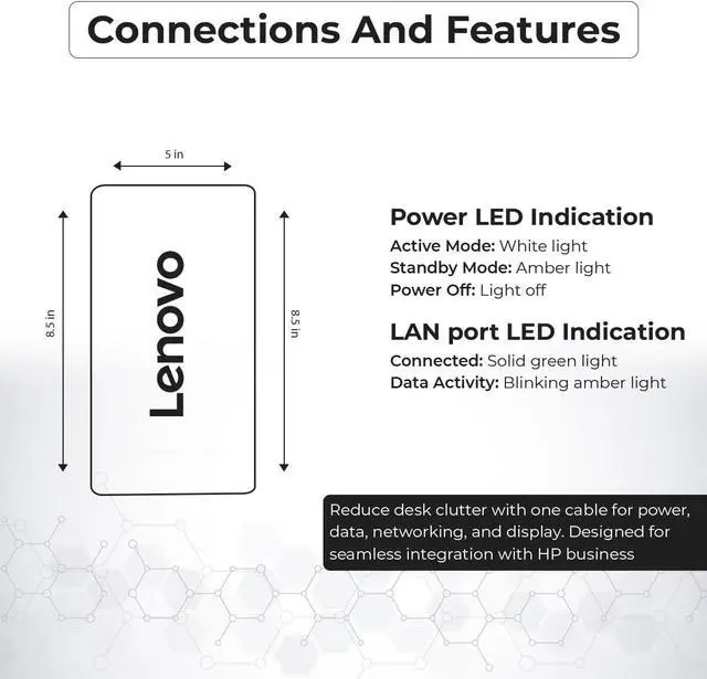 Alt view image 6 of 7 - Lenovo 40BC0100US USB4 Smart Dock 5500 for Laptops with 135W Adapter, HDMI, DisplayPort, USB C Cables & Cloth - Docking Station
