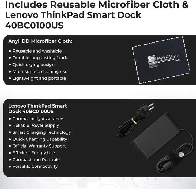 Alt view image 7 of 7 - Lenovo 40BC0100US USB4 Smart Dock 5500 for Laptops with 135W Adapter, HDMI, DisplayPort, USB C Cables & Cloth - Docking Station
