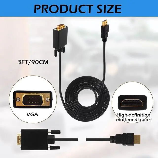 Alt view image 2 of 7 - 10 Pack HDMI to VGA Cable 10 Feet Uni-Directional (Male to Male) Gold-Plated HDMI to VGA Adapter for Monitor Computer Laptop Desktop PC HDTV Projector