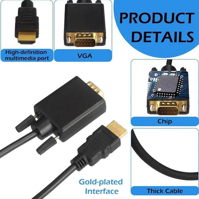 Alt view image 3 of 7 - 10 Pack HDMI to VGA Cable 10 Feet Uni-Directional (Male to Male) Gold-Plated HDMI to VGA Adapter for Monitor Computer Laptop Desktop PC HDTV Projector