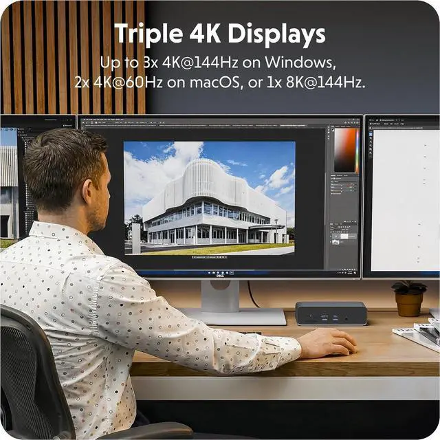 Alt view image 3 of 7 - HyperDrive Next Thunderbolt 5 Dock with SSD Enclosure 120Gbps Computer Docking Station with Triple 4K Display, Thunderbolt Share, M.2 PCIe Gen4 Slot, AI Module Support, USB-A, 2.5G Ethernet