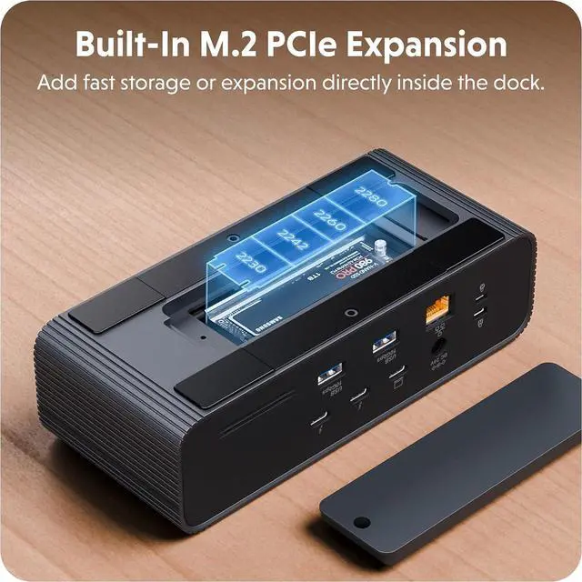 Alt view image 5 of 7 - HyperDrive Next Thunderbolt 5 Dock with SSD Enclosure 120Gbps Computer Docking Station with Triple 4K Display, Thunderbolt Share, M.2 PCIe Gen4 Slot, AI Module Support, USB-A, 2.5G Ethernet