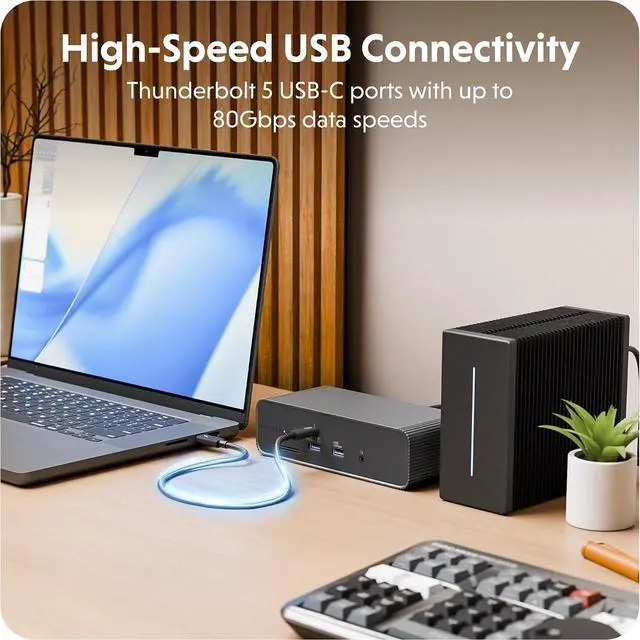 Alt view image 7 of 7 - HyperDrive Next Thunderbolt 5 Dock with SSD Enclosure 120Gbps Computer Docking Station with Triple 4K Display, Thunderbolt Share, M.2 PCIe Gen4 Slot, AI Module Support, USB-A, 2.5G Ethernet