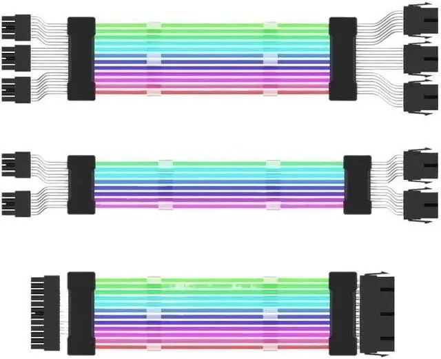 Main image of KUNSR ATX RGB Line Power Extension Cable 24Pin 2x8Pin ARGB Synchronized PSU Cable Color Cable Extension Kit(24P Black)