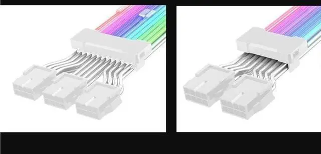 Alt view image 2 of 4 - KUNSR ATX RGB Line Power Extension Cable 24Pin 2x8Pin ARGB Synchronized PSU Cable Color Cable Extension Kit(24P Black)