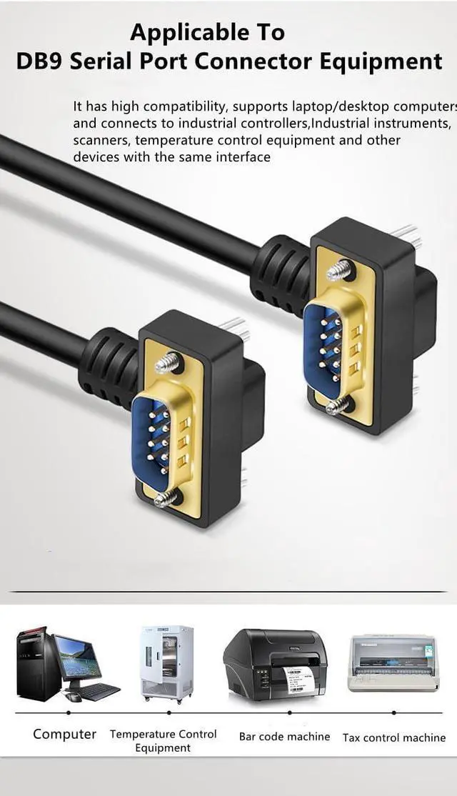 Alt view image 4 of 7 - DB9 Male to Male RS232 Serial Cable, Dual Right-Angle 90 Degree 9-Pin COM Port Extension for PC, Industrial, CNC and POS Systems (Gold Plated, 10 Meter)