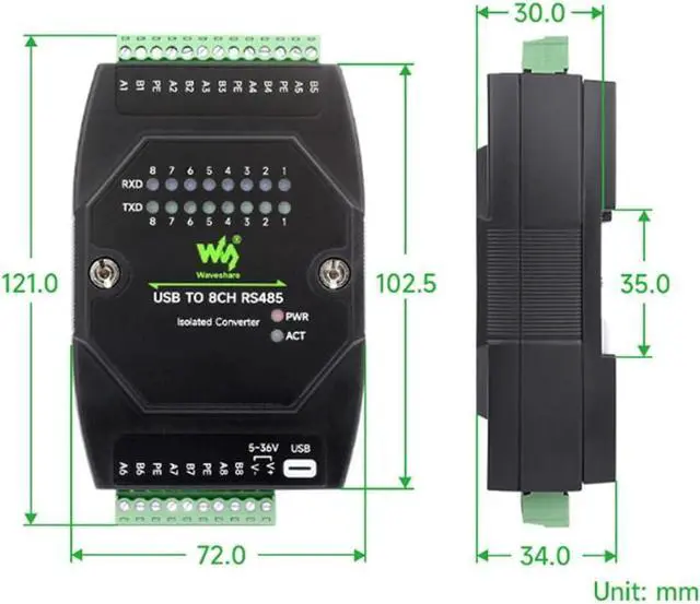 Alt view image 2 of 6 - Industrial Grade USB to 8CH RS485 Isolation Converter, USB to RS485 Adapter, Multi System Compatibility 35mm Standard Rail and Stacked Installation, Wall-Mount and Rail-Mount Support