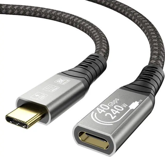 Main image of 240W USB4 8K Cable 4 Compatible 90 Degree USB 4 t2y>pe-c Male to Female Extension Cable(180 Degree 80CM)