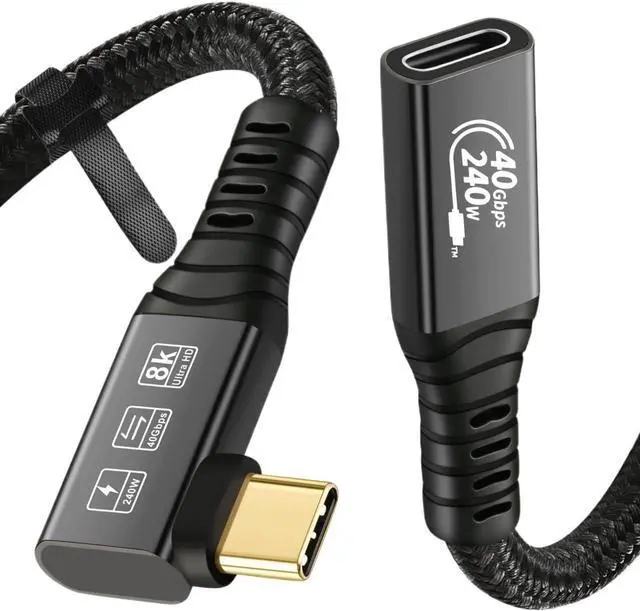 Alt view image 2 of 5 - 240W USB4 8K Cable 4 Compatible 90 Degree USB 4 t2y>pe-c Male to Female Extension Cable(180 Degree 80CM)