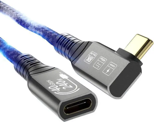 Alt view image 3 of 5 - 240W USB4 8K Cable 4 Compatible 90 Degree USB 4 t2y>pe-c Male to Female Extension Cable(180 Degree 80CM)