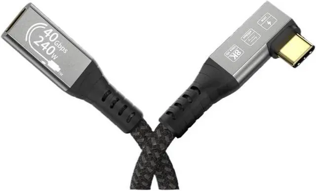 Alt view image 4 of 5 - 240W USB4 8K Cable 4 Compatible 90 Degree USB 4 t2y>pe-c Male to Female Extension Cable(180 Degree 80CM)