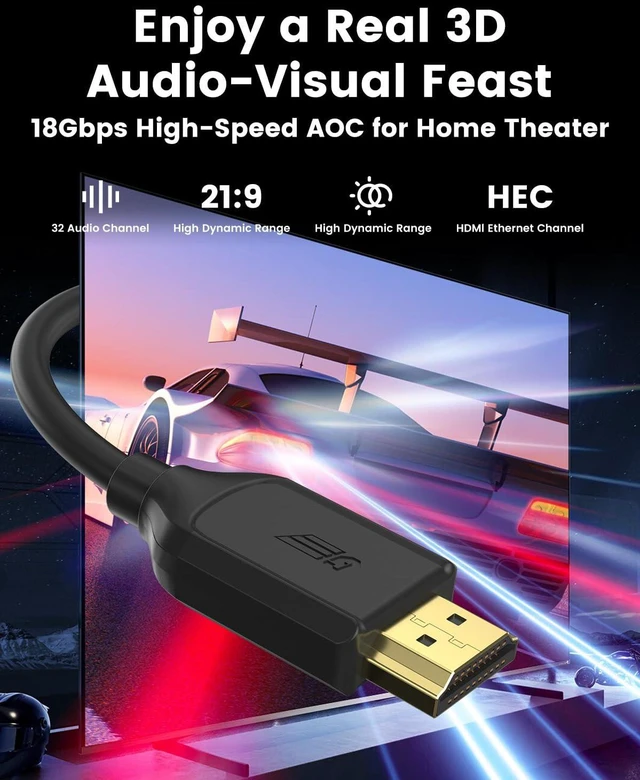 Alt view image 6 of 7 - Fiber Optic HDMI Cable 65FT, 4K High-Speed HDMI 2.0 Cord One-Piece Molded Connectors, 4K@60Hz, HDR, 3D, Dolby, HDCP 2.2&2.3, for PS5/4/3, Netflix, Roku TV, Monitor, Xbox, Blu-ray, Laptop, Streaming