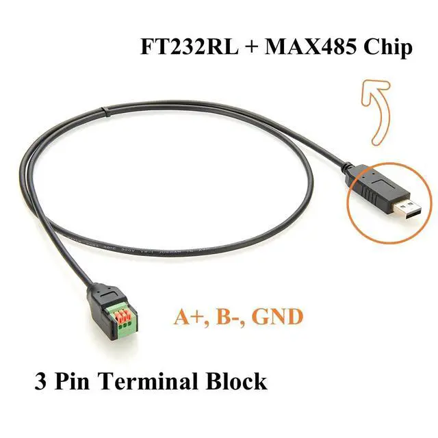 Alt view image 2 of 6 - USB to RS485 Serial Converter Cable with FTDI Chip USB 2.0 A Male to 3 Pin Terminal Block RS485 Communication Cable for Modbus RTU, Windows 7, 8, 10, 11, XP, Android, Linux, Mac(1M/3.28FT)