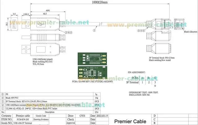 Alt view image 6 of 6 - USB to RS485 Serial Converter Cable with FTDI Chip USB 2.0 A Male to 3 Pin Terminal Block RS485 Communication Cable for Modbus RTU, Windows 7, 8, 10, 11, XP, Android, Linux, Mac(1M/3.28FT)