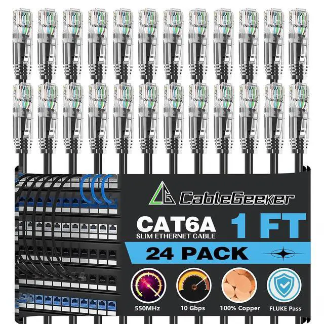 Alt view image 3 of 3 - CableGeeker Cat6 Patch Panel 24 Port with Inline Keystone and 24 Pcs Cat6a 1ft Slim Patch Cables