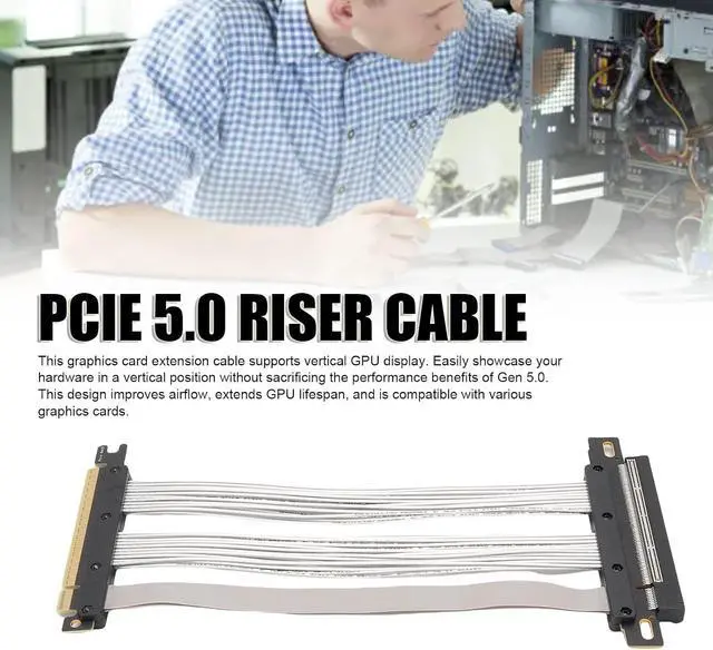 Alt view image 2 of 7 - Asixxsix PCIE 5.0 Riser Cable, Gen 5 GPU Graphics Card Extension Cable Compatible with RTX4090 5090 RX8900 RX7900 Vertical GPU Display, 30 AWG Cable, Ultra Flexible (30cm)