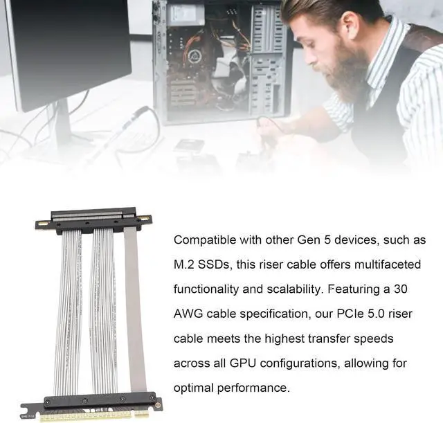 Alt view image 3 of 7 - Asixxsix PCIE 5.0 Riser Cable, Gen 5 GPU Graphics Card Extension Cable Compatible with RTX4090 5090 RX8900 RX7900 Vertical GPU Display, 30 AWG Cable, Ultra Flexible (30cm)