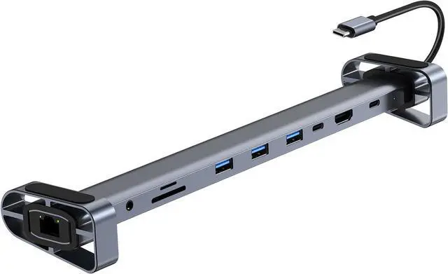 Main image of 10-in-1 USB-C Laptop Docking Station with Adjustable Stand, 100W Power Delivery, 4K HDMI, Gigabit Ethernet, SD/TF Card Reader, 3 USB 3.0 Ports (Silver)