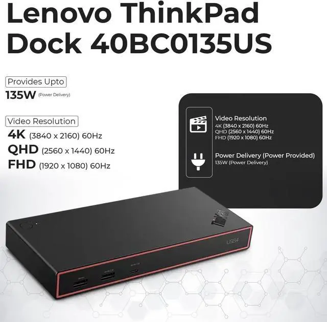 Alt view image 3 of 7 - Lenovo 40BC0135US USB4 Smart Dock 5500 Laptop Docking Station with Integrated USB4 Cable, HDMI 2.1 & DisplayPort 1.4 Video Outputs, Multiple USB-A & USB-C Ports, Gigabit Ethernet, 100W Power Delivery