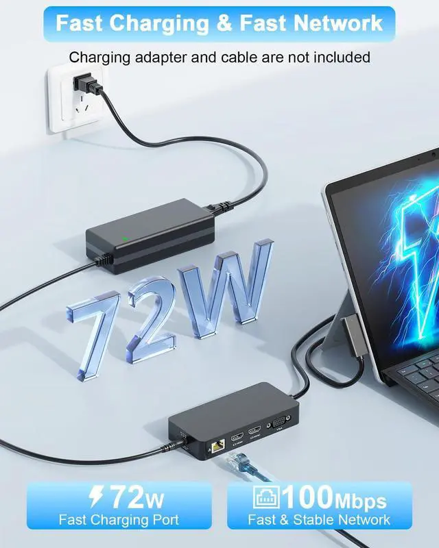 Alt view image 6 of 7 - Microsoft Surface Dock with Power Supply 12-in-1 Surface Pro Docking Station with Three Displays (2*HDMI + VGA) for Microsoft Surface Pro 12/11/10/9/8/X/7/6, Surface Laptop, Surface Go