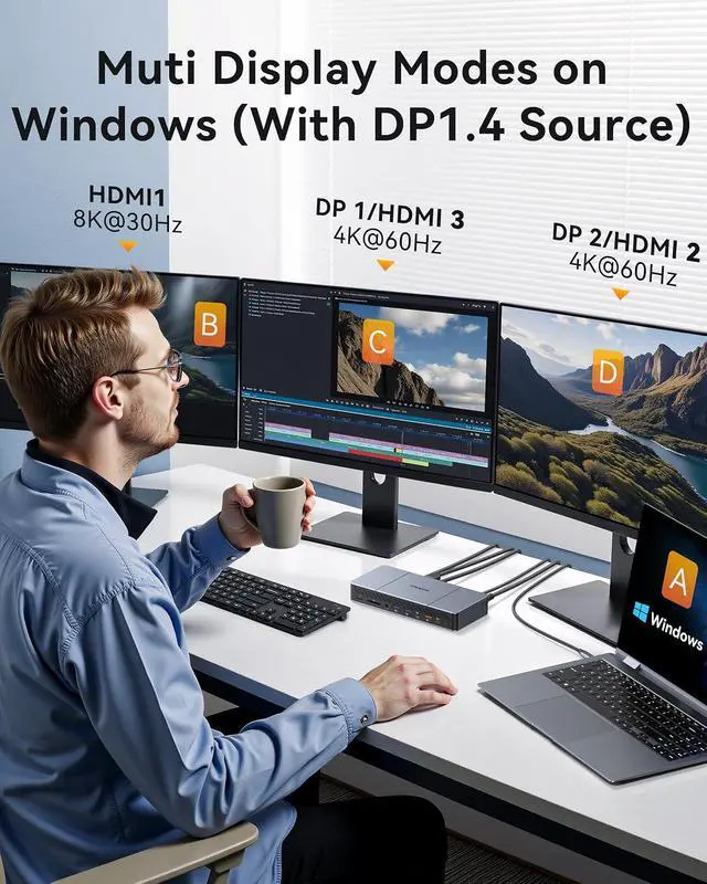 Alt view image 5 of 7 - DisplayLink Docking Station 3 Monitors for MacBook M4/M3/M2/M1/USB-C Laptop Windows (DisplayLink Driver Required), 18-in-1 Mac Dock with 140W Power Adapter, 3 HDMI and 2 DP, 2 USB-C 3.2 and USB-A 3.1