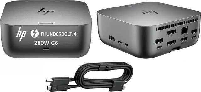 Main image of HP Thunderbolt 4 Ultra 280W G6 Dock (AW5M5UT), 13-in-1 USB-C Docking Station with Max 280W Charging, 4X 4K Displays, 3-Yr Warranty, RJ45, 7 USB Ports, HDMI, 2X DisplayPort for Laptop, MacOS, ChromeOS