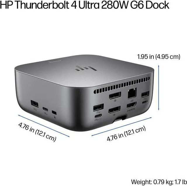 Alt view image 5 of 7 - HP Thunderbolt 4 Ultra 280W G6 Dock (AW5M5UT), 13-in-1 USB-C Docking Station with Max 280W Charging, 4X 4K Displays, 3-Yr Warranty, RJ45, 7 USB Ports, HDMI, 2X DisplayPort for Laptop, MacOS, ChromeOS