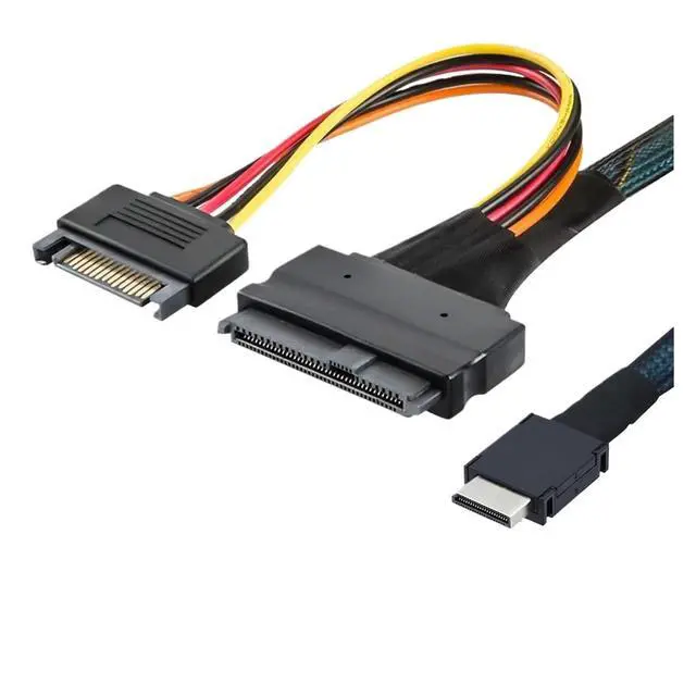 Alt view image 2 of 6 - 1.0M Internal MI NI S*A*S Oculink SFF-8611 4I to U.2 / SFF-8643 to SFF-8639 Cable with 15Pin SATA Power for U.2 SSD