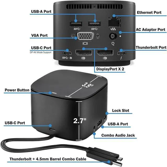 Alt view image 5 of 7 - OEM for HP Docking Station Dual Monitor and Charging HSN-IX01 Compatible with 3TR87UT 3TR87UT#ABA 3TR87AA with Combo Cable 230W Adapter Power Supply Ethernet USB-C Cable