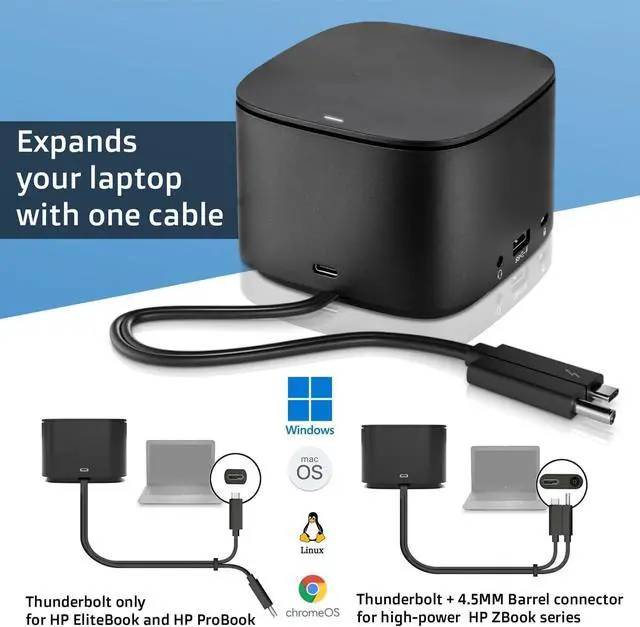 Alt view image 7 of 7 - OEM for HP Docking Station Dual Monitor and Charging HSN-IX01 Compatible with 3TR87UT 3TR87UT#ABA 3TR87AA with Combo Cable 230W Adapter Power Supply Ethernet USB-C Cable