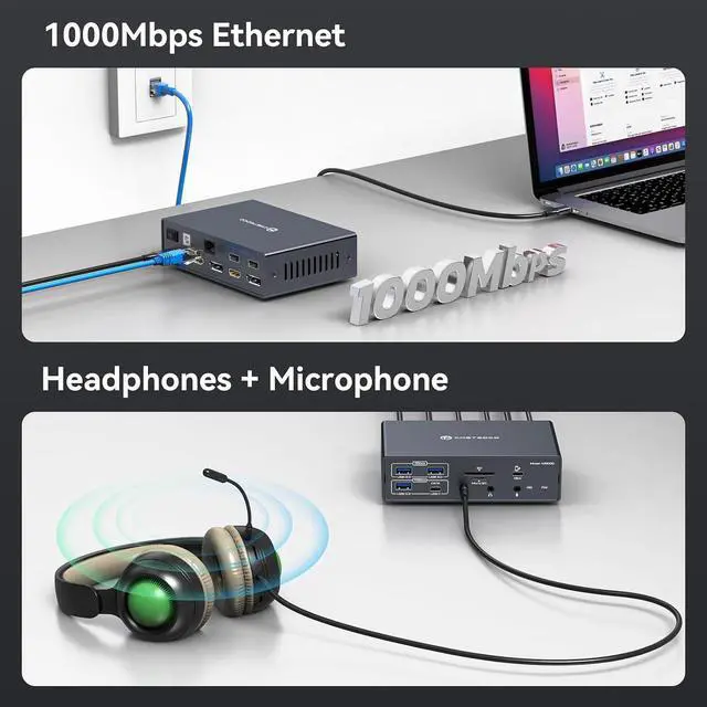 Alt view image 3 of 7 - TJCXELE Displaylink Docking Station 3 Monitors with HDMI DP,19-in-1 USB C Laptop Docking Station Triple Display 4K 60Hz with PD 100W,10bps USBC/A Ethernet/Card Readers/Audio for M1 M2 M3/Mac&Windows