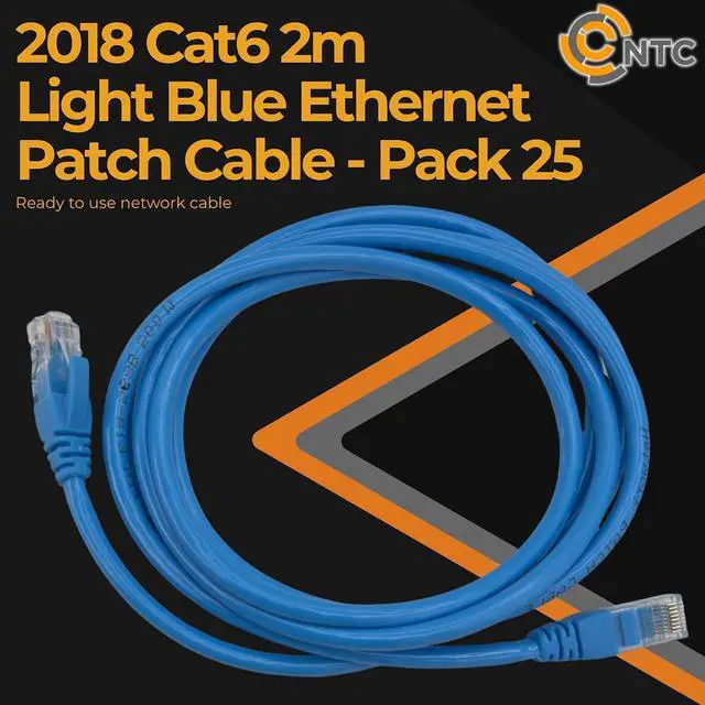 Alt view image 3 of 7 - 2018 Cat6 2m Blue Patch Cable 25-Pack- 10Gbps 250Mhz, Gold Plated Tips, Sturdy machined snag Free Boot, Light Blue Color, Ideal for Constant use, Offices, Network Racks, ethernet Internet Cable