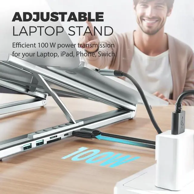 Alt view image 6 of 7 - 8-in-1 USB-C Laptop Stand & Docking Station | 4K, 2x USB-A 3.0, 2x USB-C, 100W PD Input, SD/TF Card Reader
