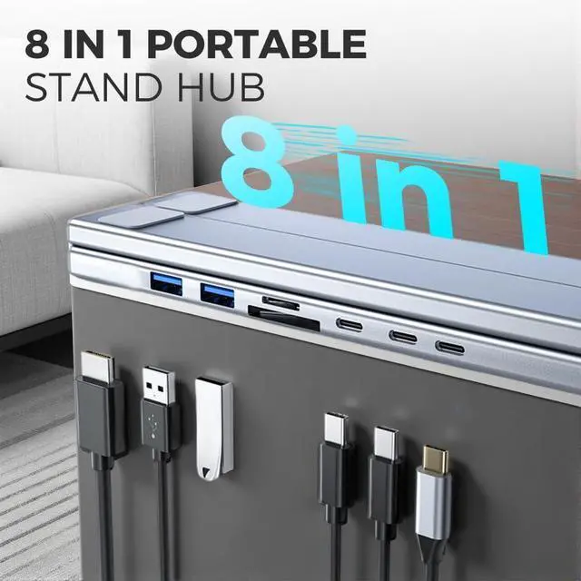 Alt view image 7 of 7 - 8-in-1 USB-C Laptop Stand & Docking Station | 4K, 2x USB-A 3.0, 2x USB-C, 100W PD Input, SD/TF Card Reader