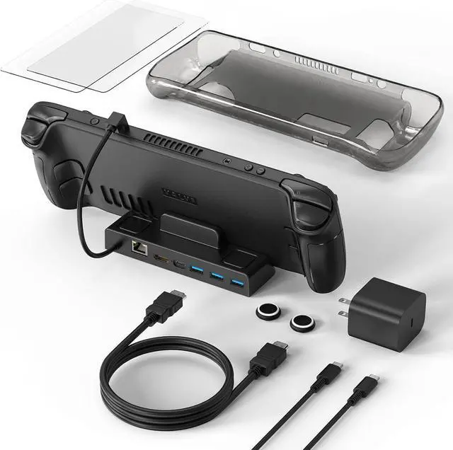 Main image of All-in-One Accessories Bundle for Steam Deck/SteamDeck OLED, Includes SteamDeck Dock (4K@60Hz Docking Station), 65W Fast Charger, USB C & HDMI Cable, Protective Case, Screen Protectors & Thumb Grips