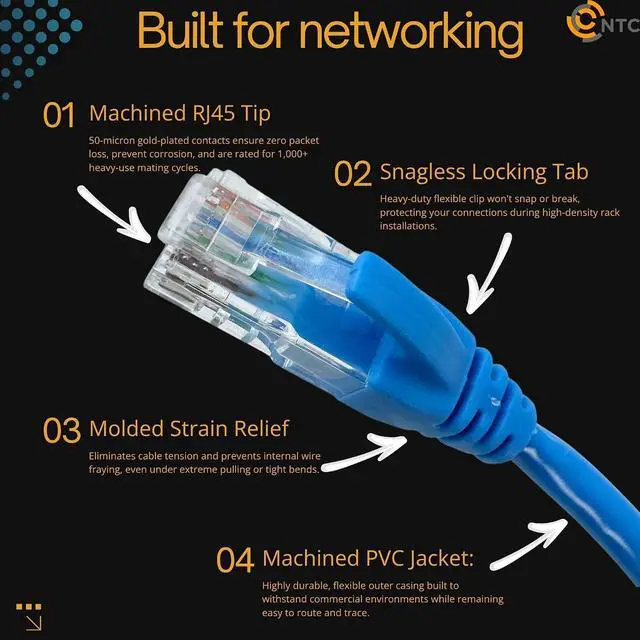 Alt view image 4 of 7 - 2018 Cat6 2m Blue Patch Cable 25-Pack- 10Gbps 250Mhz, Gold Plated Tips, Sturdy machined snag Free Boot, Light Blue Color, Ideal for Constant use, Offices, Network Racks, ethernet Internet Cable
