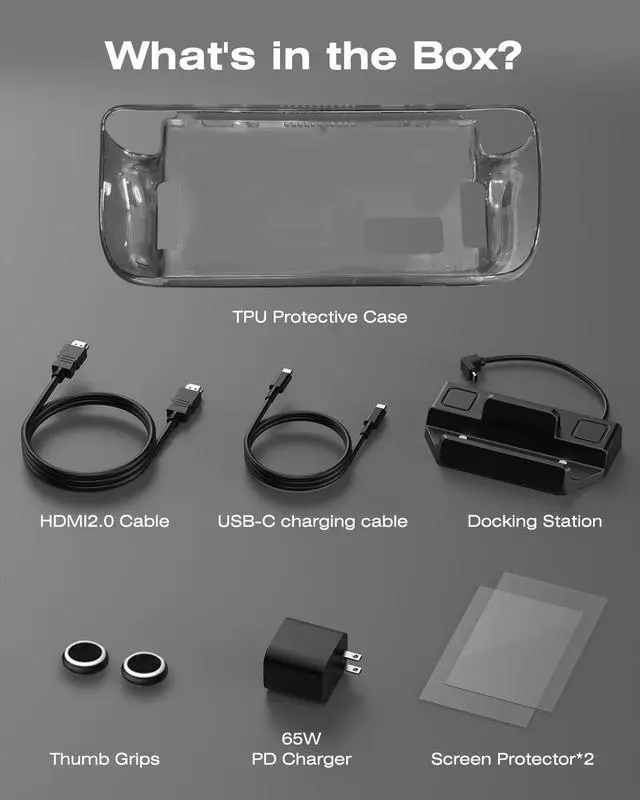 Alt view image 7 of 7 - All-in-One Accessories Bundle for Steam Deck/SteamDeck OLED, Includes SteamDeck Dock (4K@60Hz Docking Station), 65W Fast Charger, USB C & HDMI Cable, Protective Case, Screen Protectors & Thumb Grips