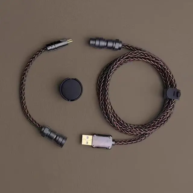 Main image of USB C-Coil Gaming Keyboard Brown Cable - Silver Plated with Magnetic Nameplate