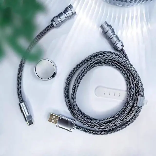 Main image of USB C-Coil Gaming Keyboard Cable - Silver Plated with Magnetic NameplateGrey