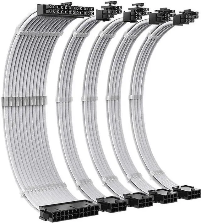 Main image of KUNSR PSU Extension Cable Kit 350mm ATX 24Pin GPU PCI-E 8Pin CPU EPS 18AWG Power Cord with Combs(MZ-5-WH)