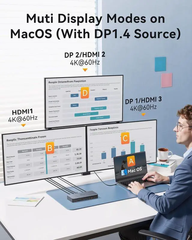 Alt view image 4 of 7 - DisplayLink Docking Station 3 Monitors for MacBook M4/M3/M2/M1/USB-C Laptop Windows (DisplayLink Driver Required), 18-in-1 Mac Dock with 140W Power Adapter, 3 HDMI and 2 DP, 2 USB-C 3.2 and USB-A 3.1